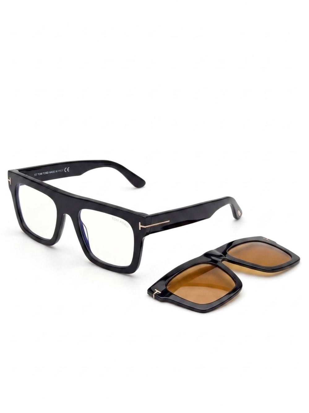 New Tom Ford FT6068-B 001 Black Frames with Brown Detachable Clip-On Lenses